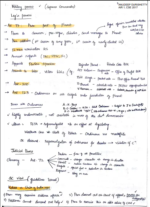 Indian Polity Handwritten Notes (M Laxmikant)