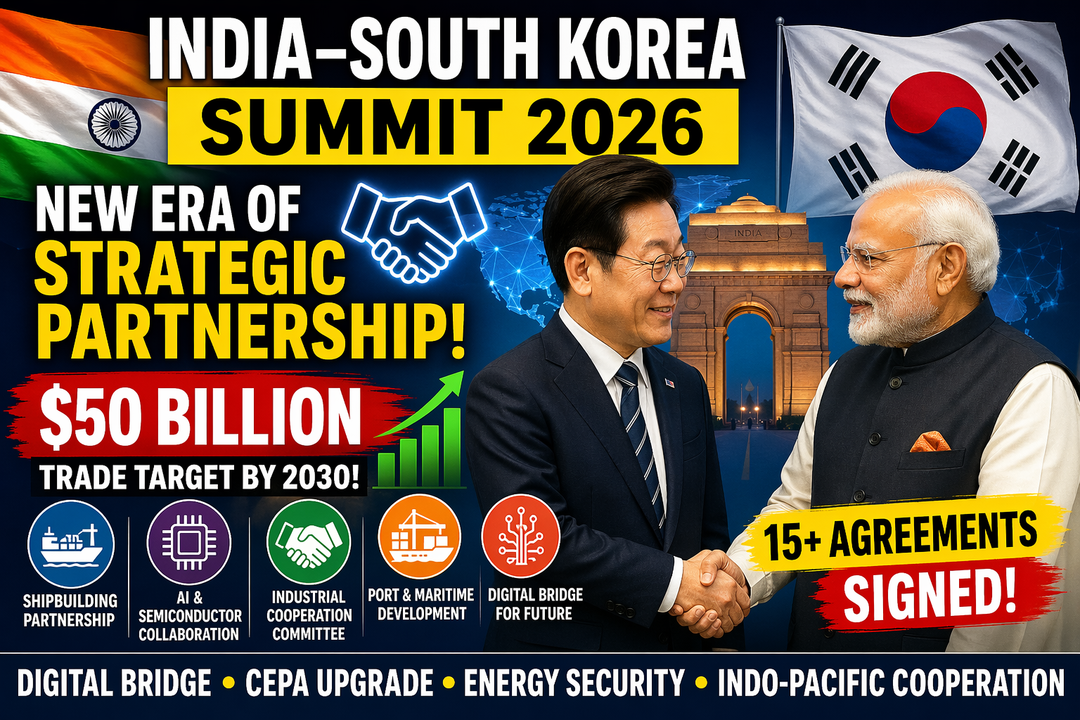 India–South Korea Summit 2026: Trade Target $50 Billion, Key Agreements, Digital Bridge & Strategic Partnership Explained