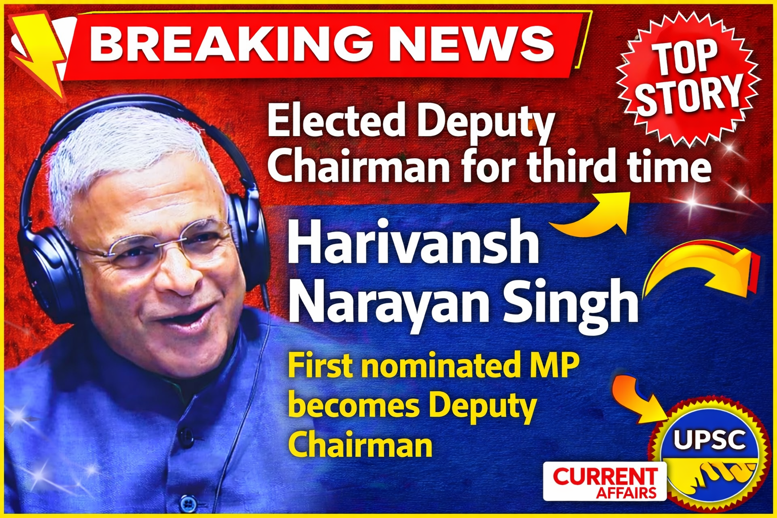 Harivansh Narayan Singh Re-Elected Deputy Chairman Rajya Sabha 2026 | Articles, Powers & Functions