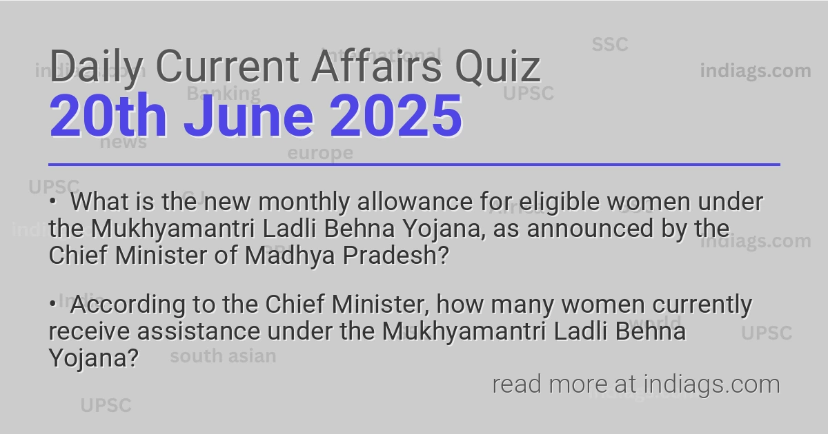 Image for the Daily Current Affairs Quiz of 20th June 2025 featuring top questions.