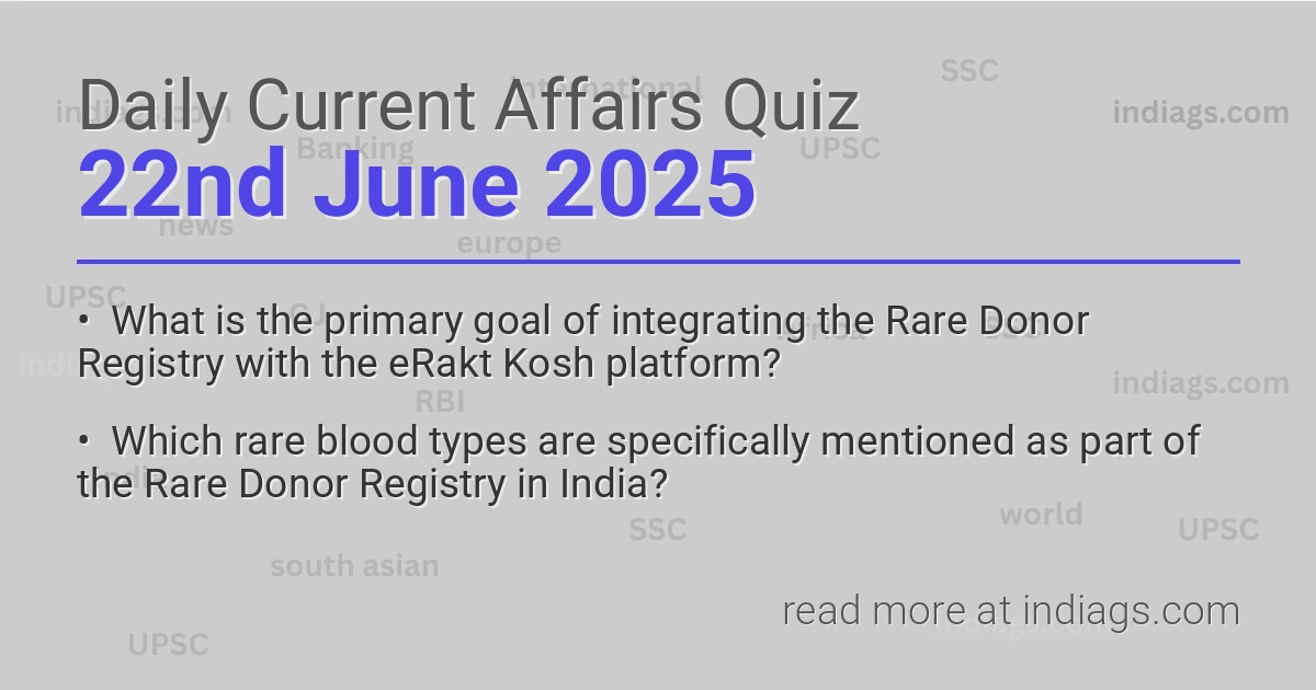 Image for the Daily Current Affairs Quiz of 22nd June 2025 featuring top questions.